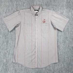 Vintage Coca Cola Shirt Mens XLT Gray Red Striped Short Sleeve Button Delivery